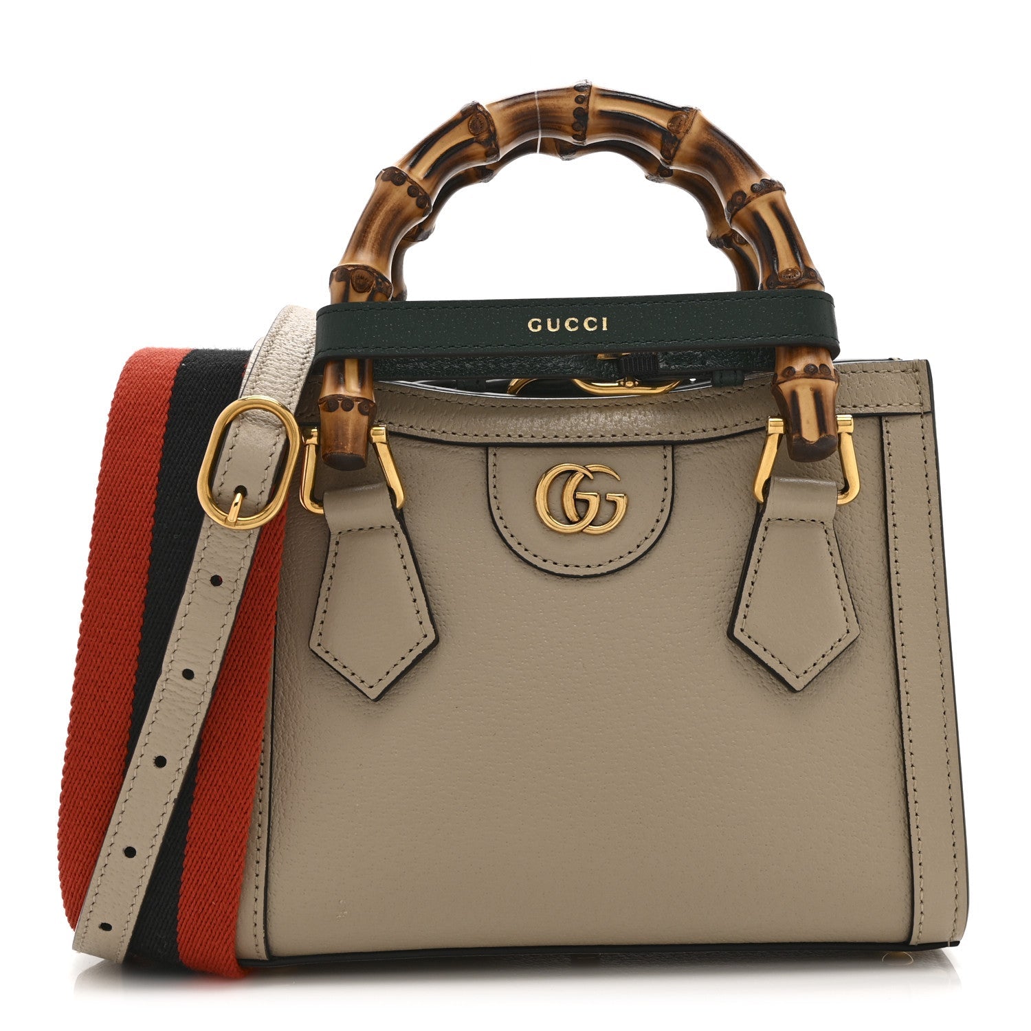 Gucci Textured Dollar Calfskin Web Mini Diana Tote Bag Oatmeal Vintage Green