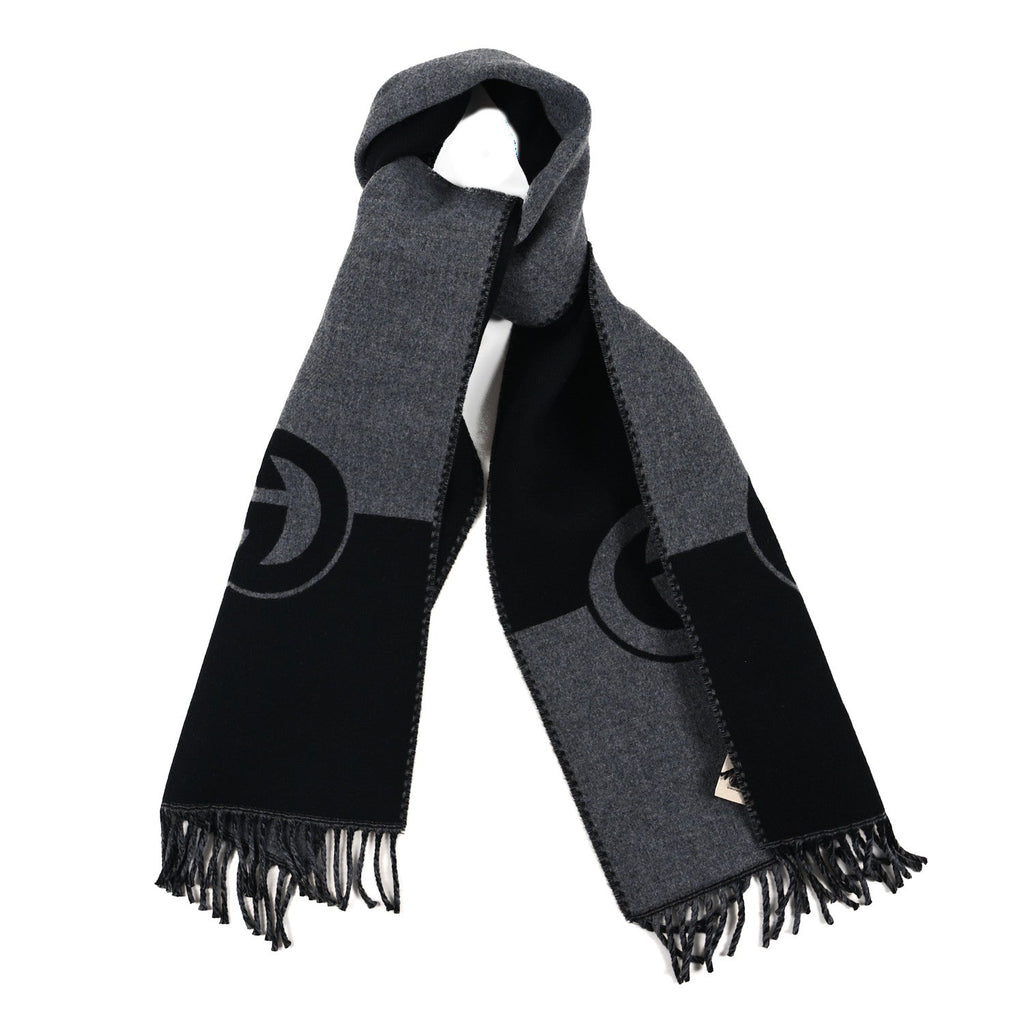 Gucci Wool Cashmere Interlocking G Scarf Grey Black