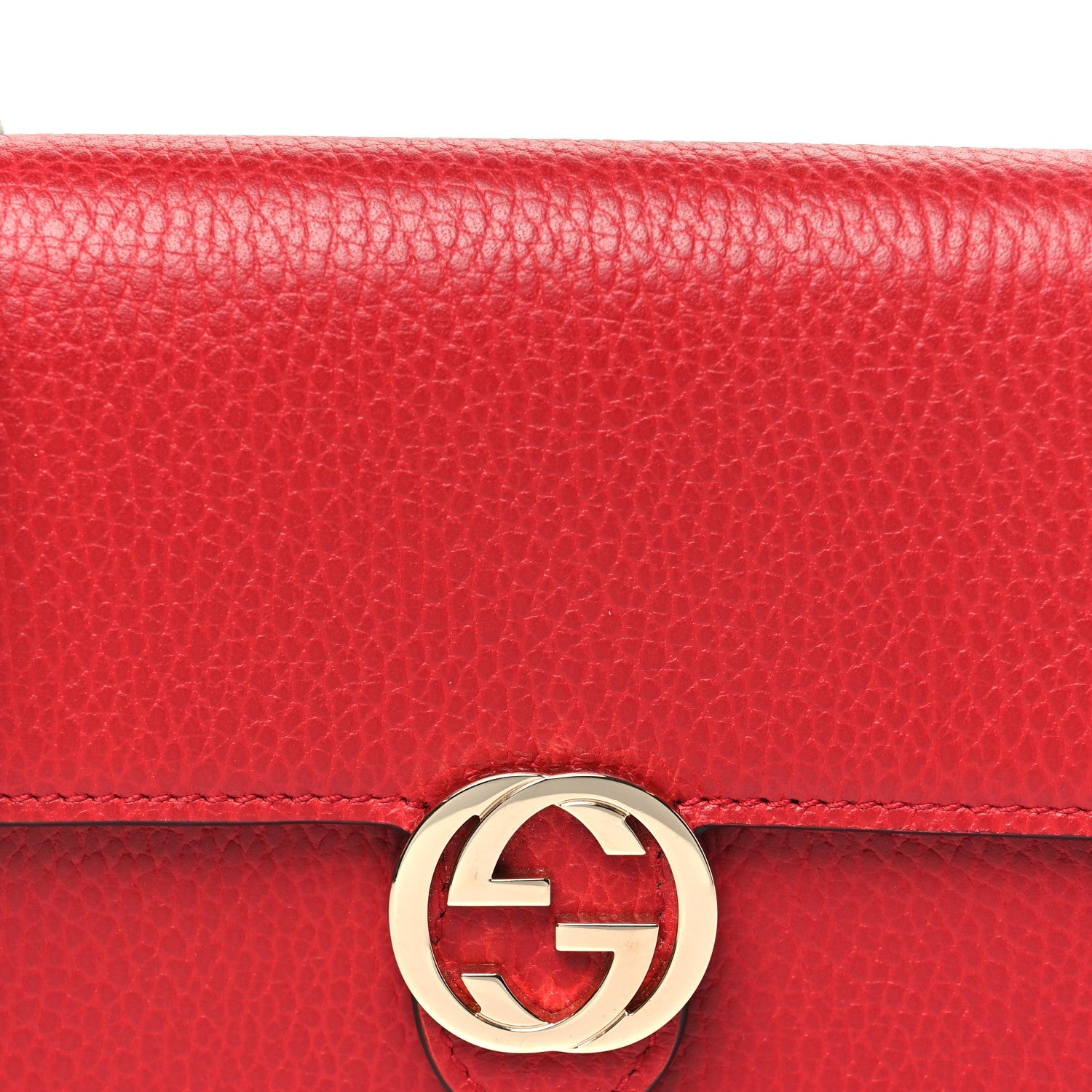 Gucci Dollar Calfskin Interlocking G Chain Wallet Red