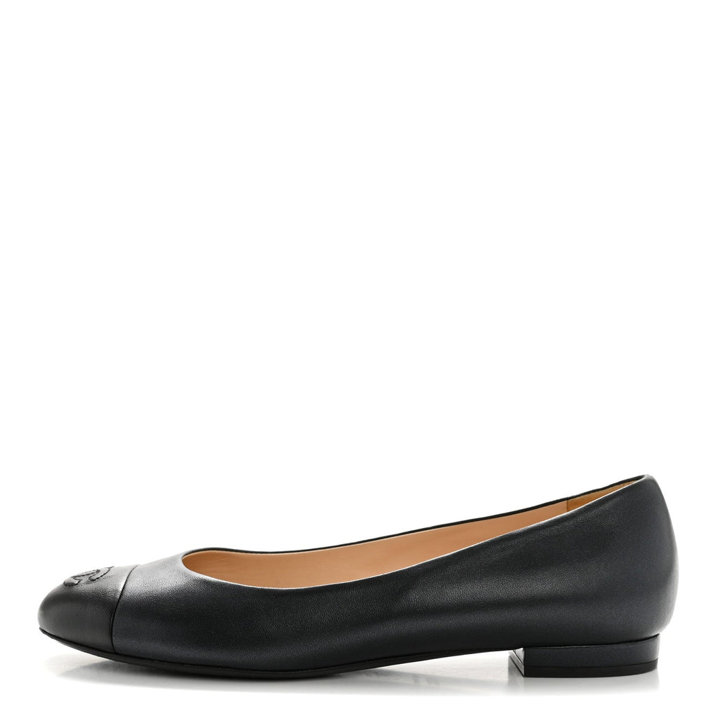 Lambskin Cap Toe Ballerina Flats 38.5 Dark Navy Black