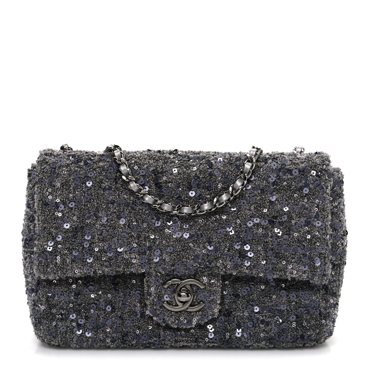 Chanel Sequin Quilted Small Single Flap Grey Dark Grey