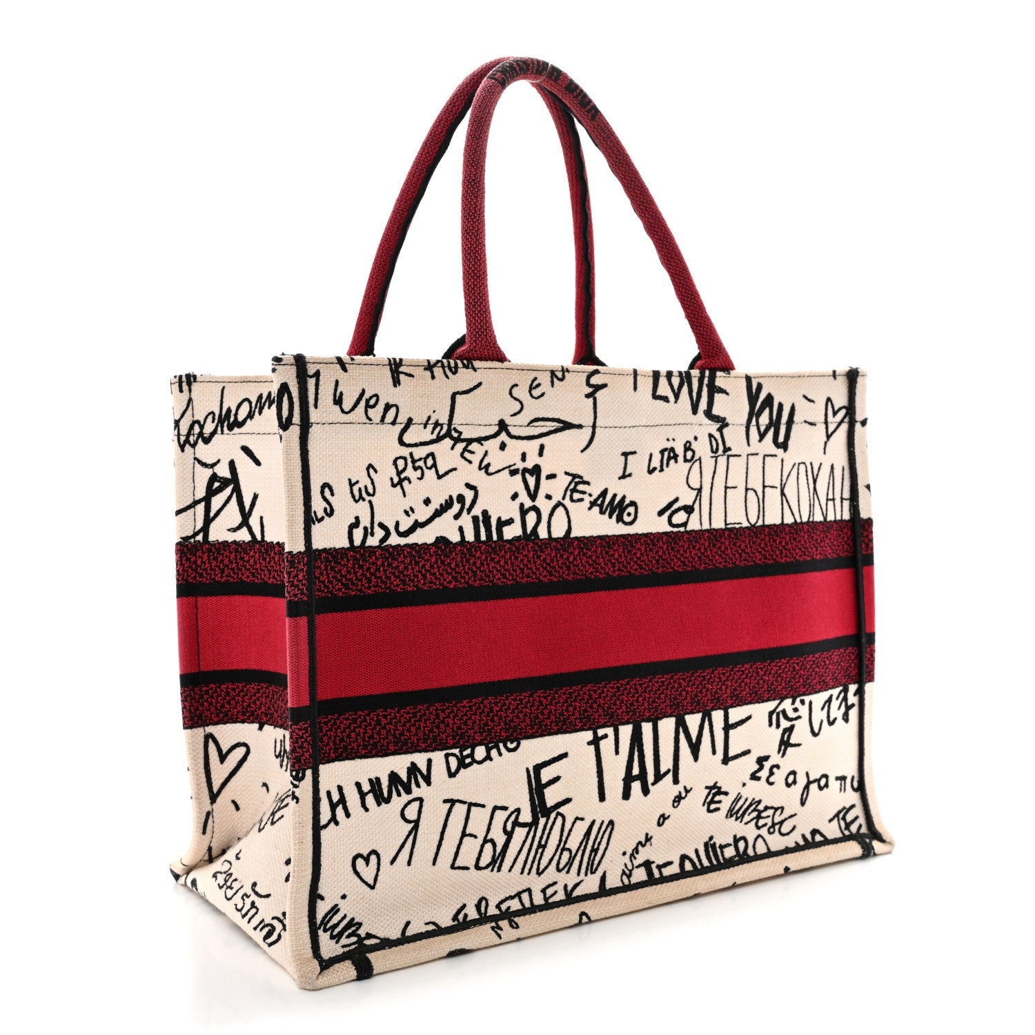Christian Dior Canvas Embroidered Medium Dioramour Graffiti Book Tote Latte Multicolor