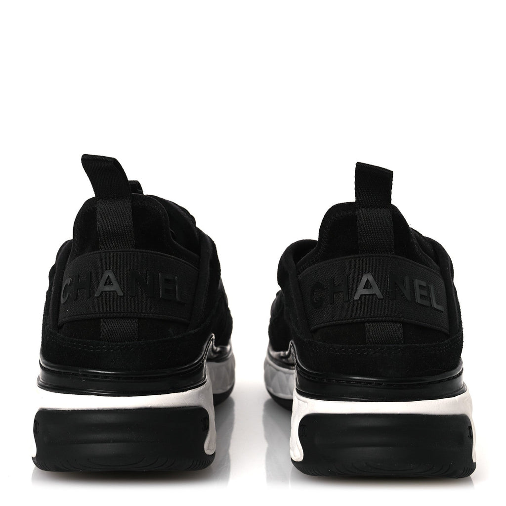 Chanel Velvet Calfskin Mixed Fibers CC Sneakers 37 Black