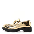 Prada Metallic Brushed Calfskin Metal Triangle Logo 50mm Loafers 39.5 Platino