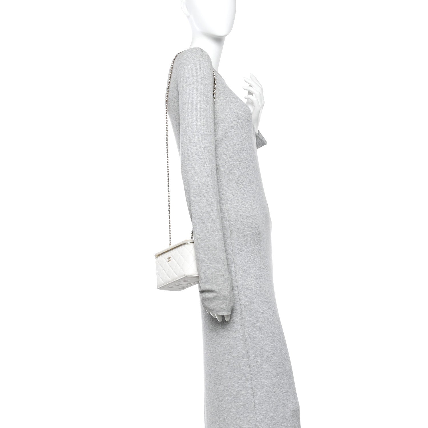 Caviar Quilted Small Vanity Case With Chain White