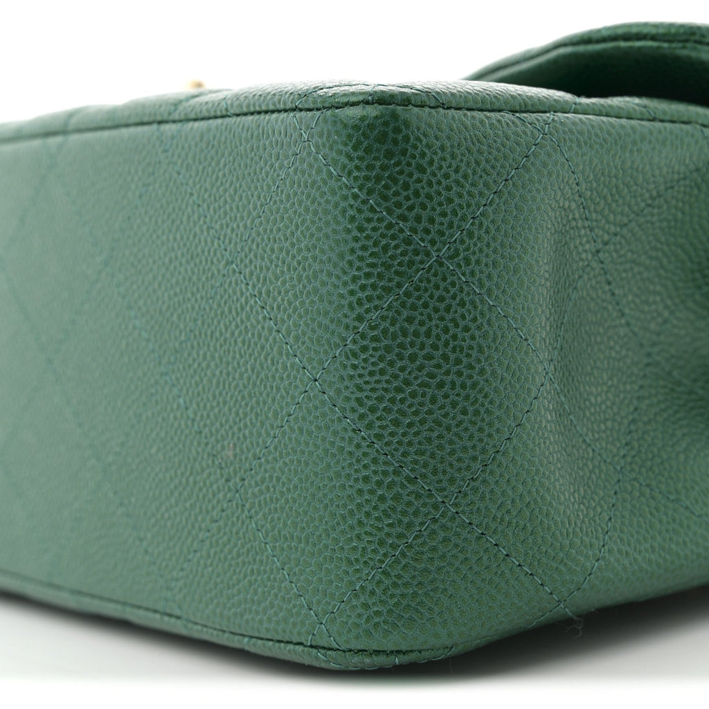 Chanel Metallic Caviar Quilted Jumbo Double Flap Green