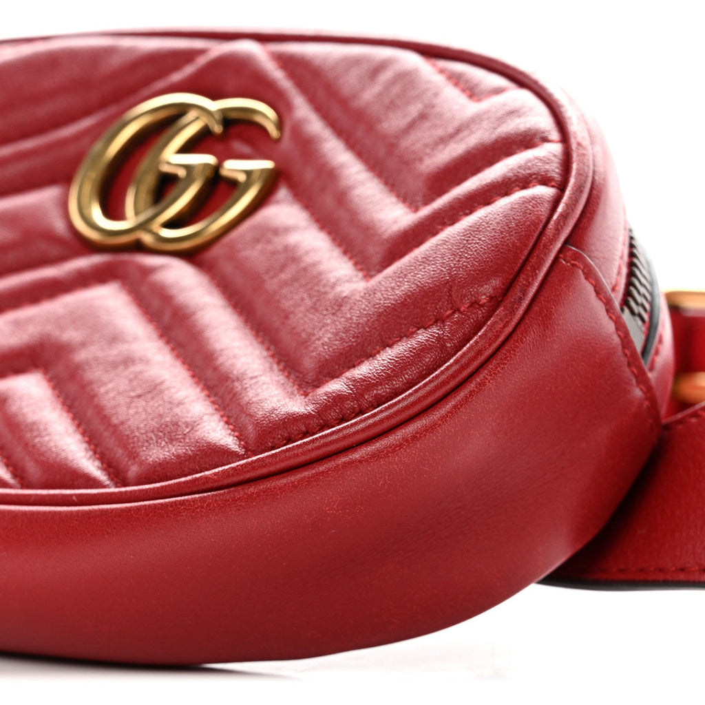 Gucci Calfskin Matelasse GG Marmont Belt Bag 85 34 Hibiscus Red