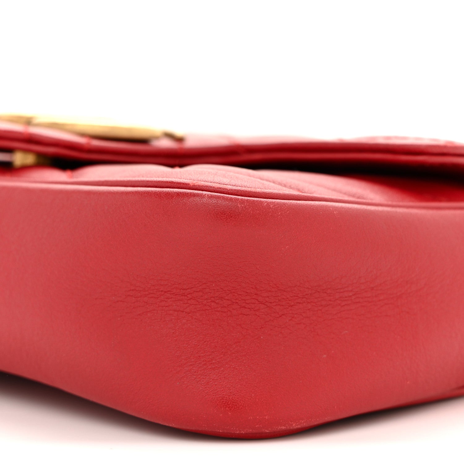 Gucci Calfskin Matelasse Super Mini GG Marmont Shoulder Bag Hibiscus Red