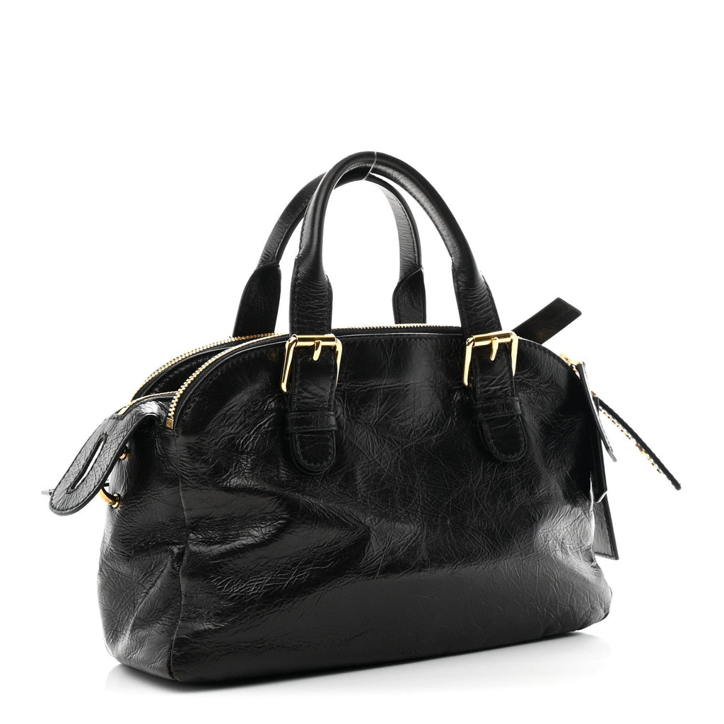 Christian Dior Crinkled Calfskin Small Grand Tour Bowling Bag Black