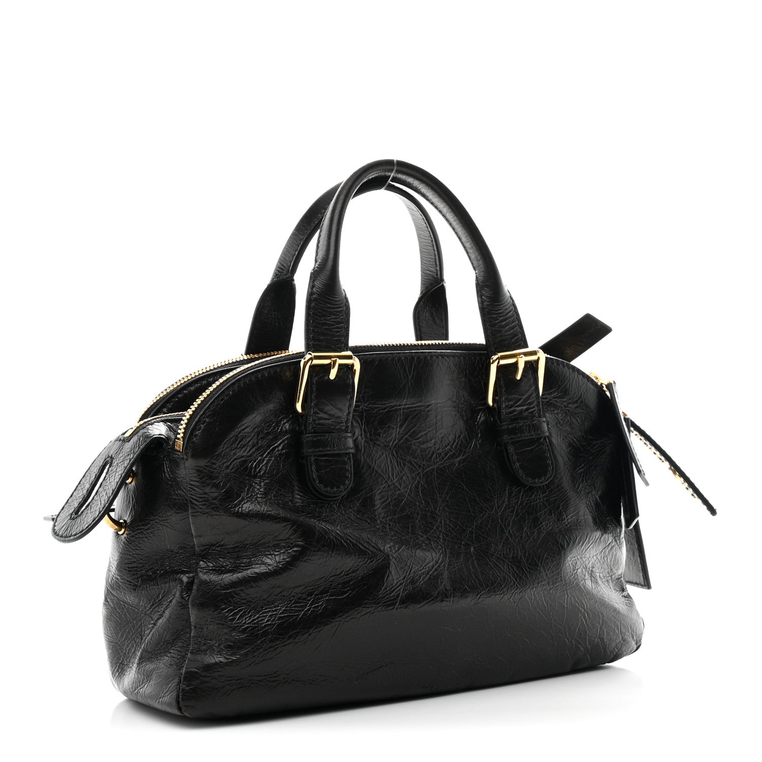 Christian Dior Crinkled Calfskin Small Grand Tour Bowling Bag Black