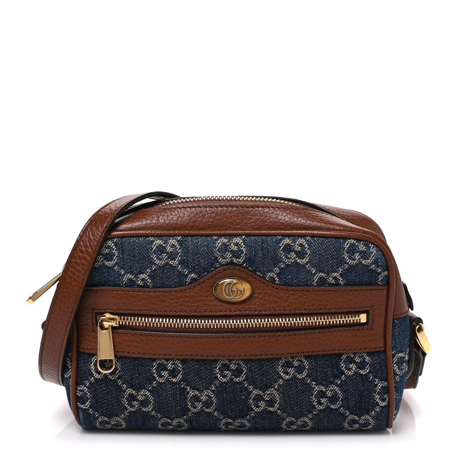 Gucci New Denim GG Monogram Dollar Calfskin Mini Ophidia Shoulder Bag Blue Tea Cuir Epilog