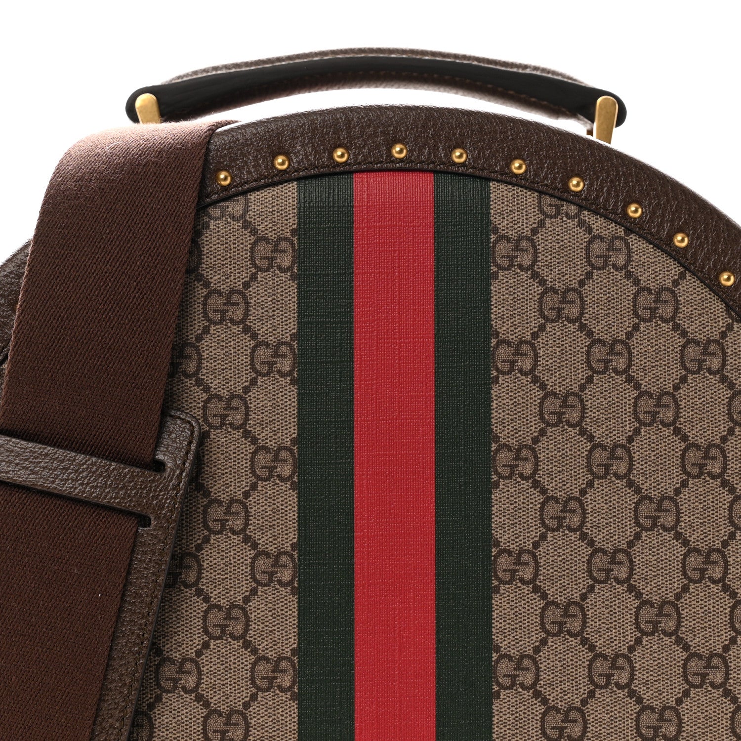 Gucci GG Supreme Monogram Textured Dollar Calfskin Web Savoy Hat Box Beige Ebony New Acero