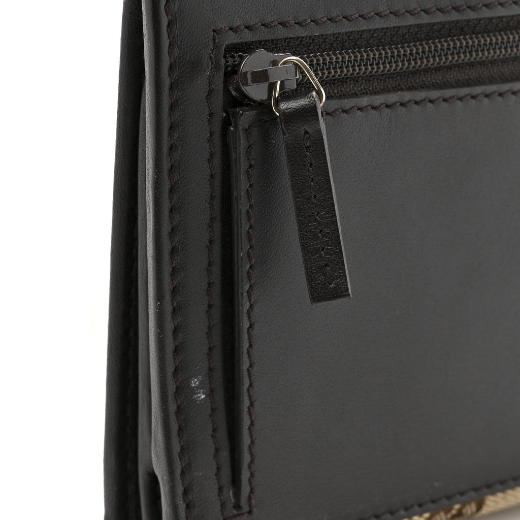 Gucci Monogram Calfskin Ladies Web Continental Wallet Beige Ebony Cocoa