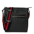 Gucci GG Supreme Monogram Appia Calfskin Web Flat Messenger Bag Black Grey