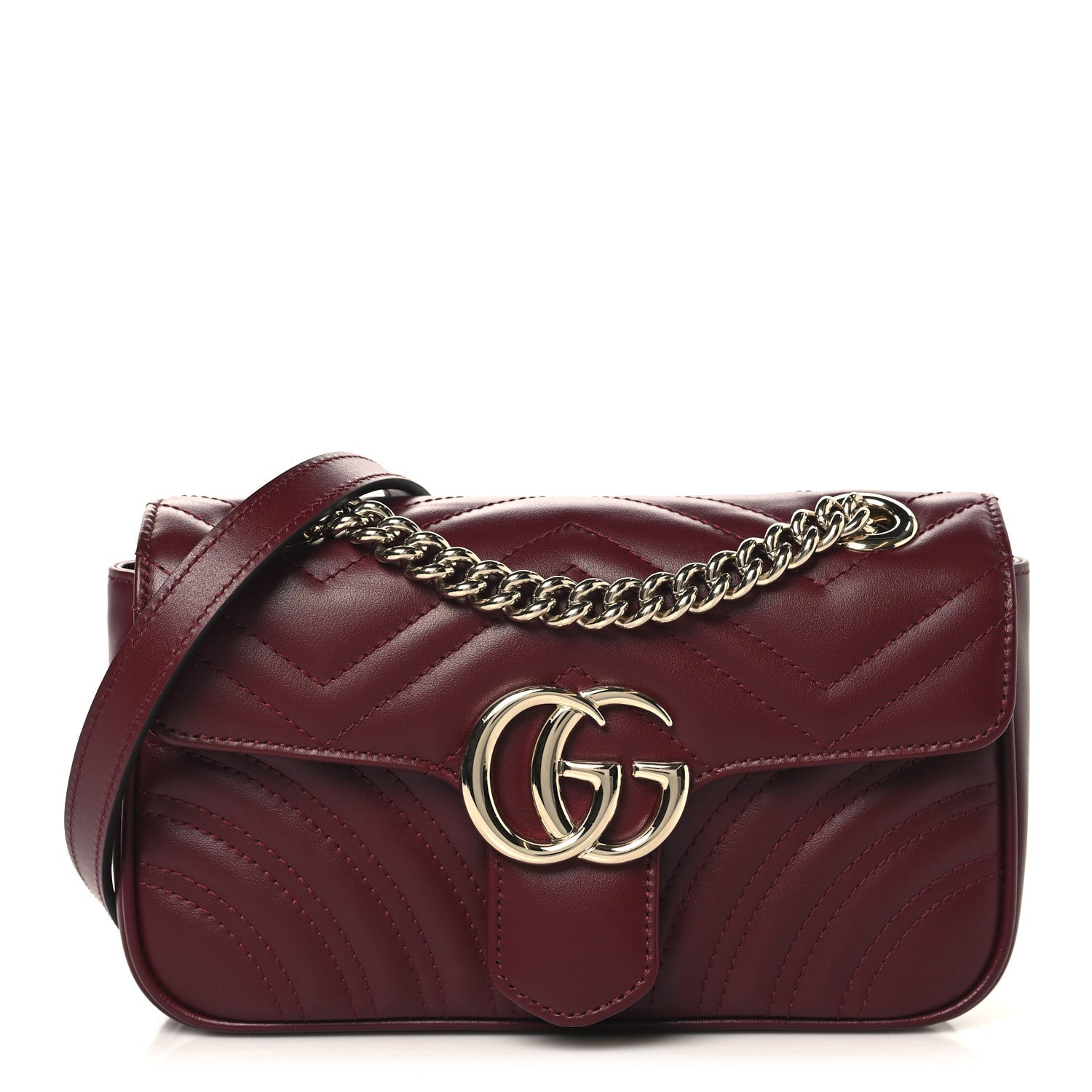 Gucci Calfskin Matelasse Small GG Marmont Shoulder Bag Rosso Ancora
