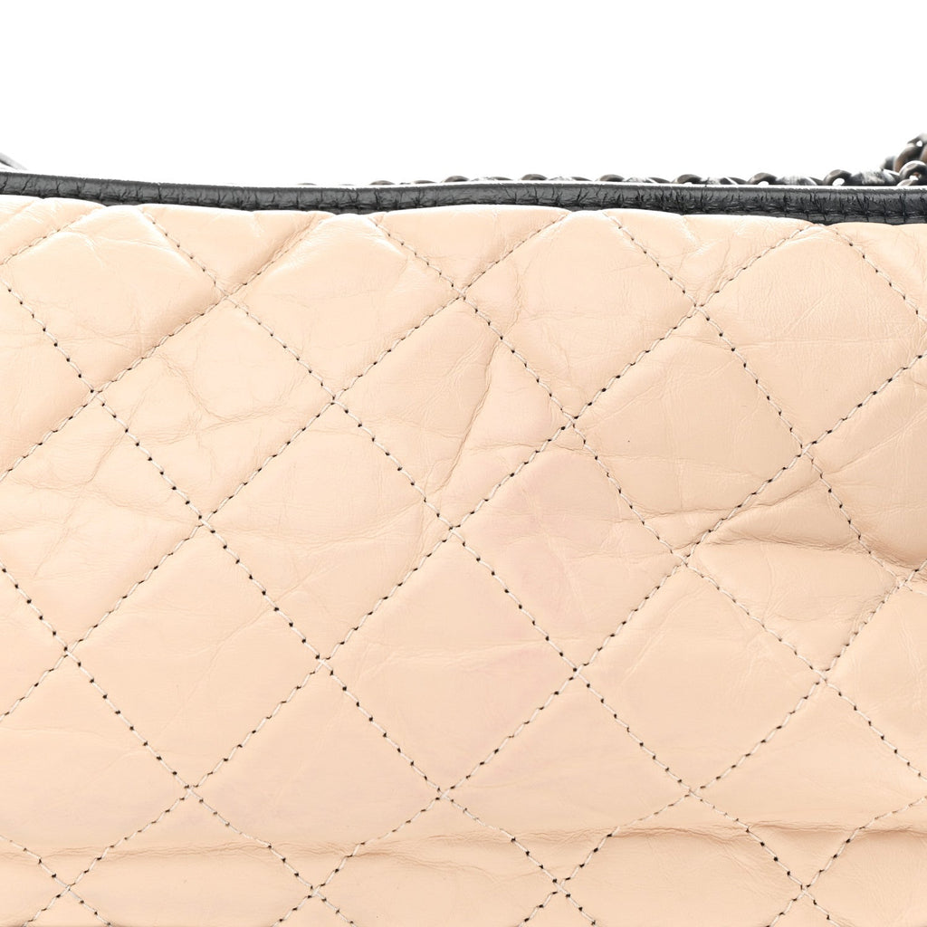 Chanel Aged Calfskin Quilted Medium Gabrielle Hobo Beige Black