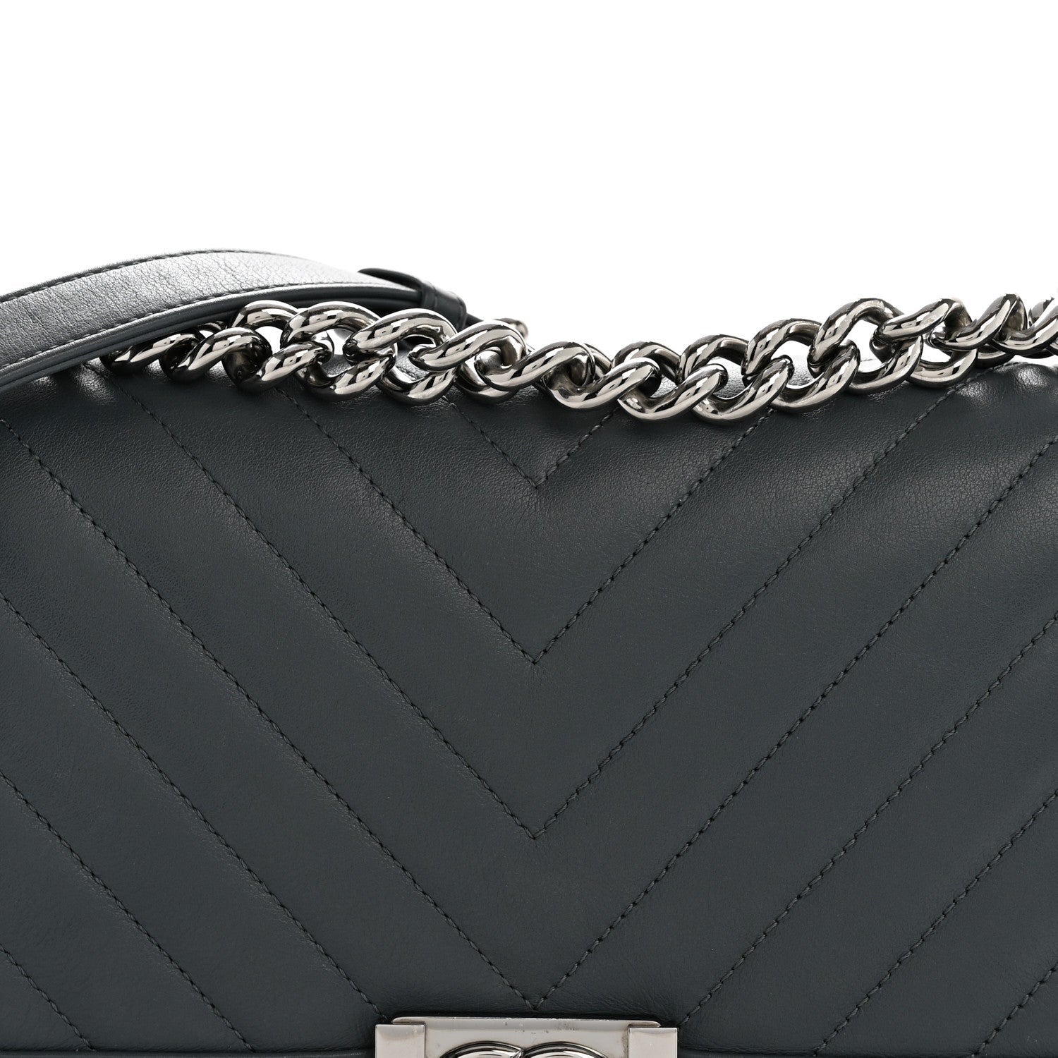 Chanel Calfskin Chevron Quilted New Medium Boy Flap Dark Navy Blue