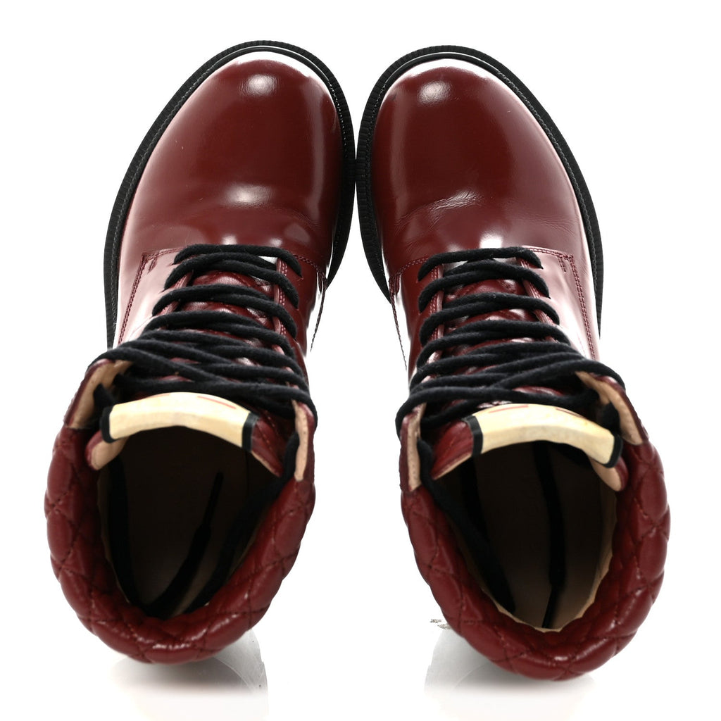 Gucci Magnum Calfskin Nappa Quilted Lace Up Ankle Boots 36 Garnet Red