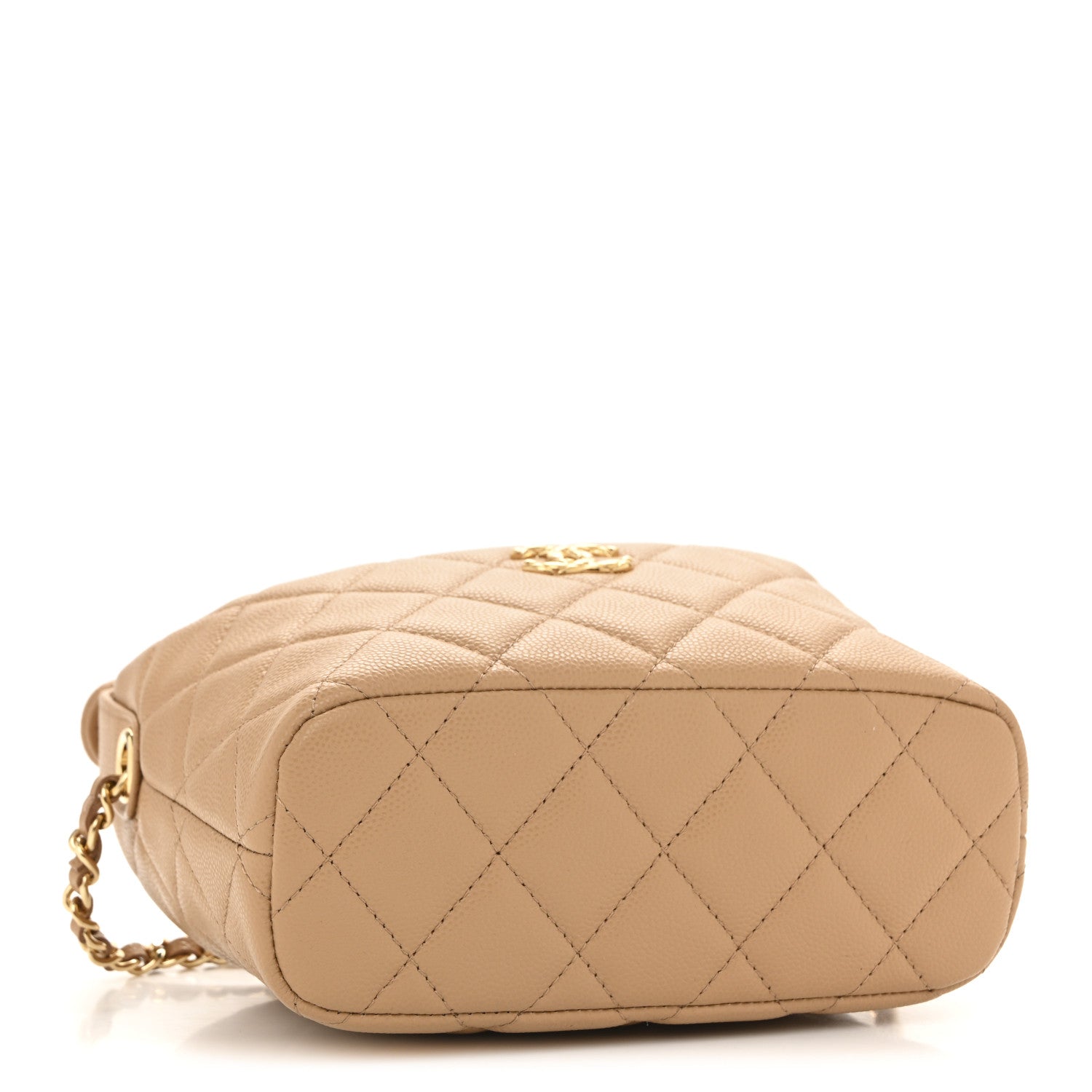 Chanel Shiny Caviar My Cush Hobo Clutch With Chain Beige