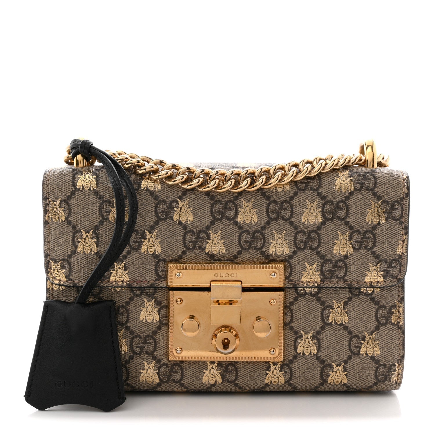 Gucci GG Supreme Monogram Bees Small Padlock Shoulder Bag Black