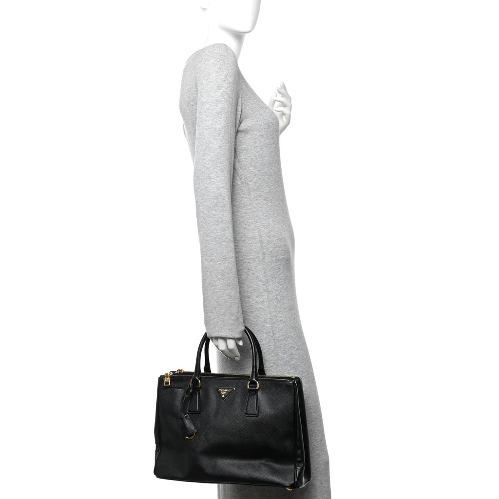 Prada Saffiano Medium Galleria Double Zip Tote Black