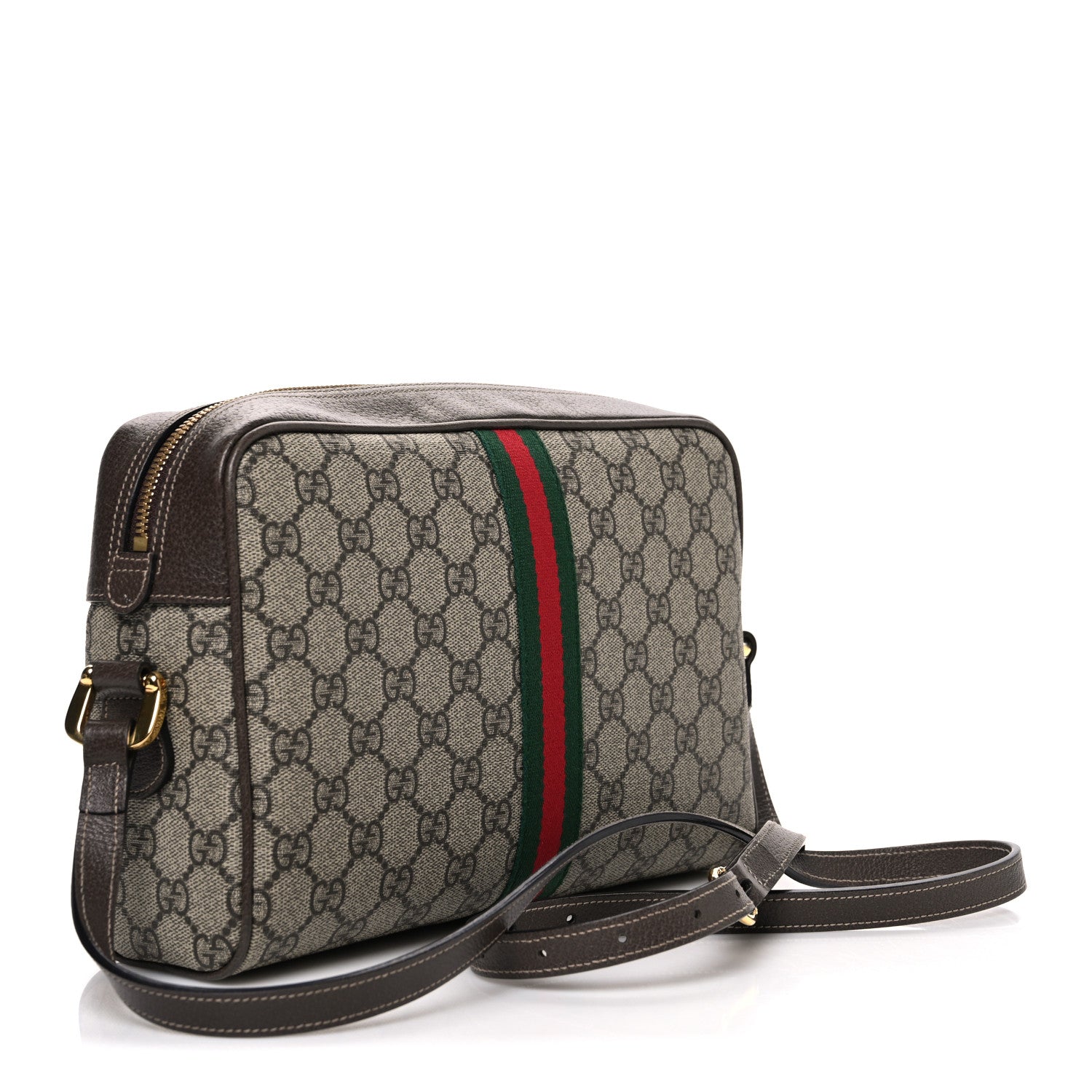 Gucci GG Supreme Monogram Web Small Ophidia Shoulder Bag Brown