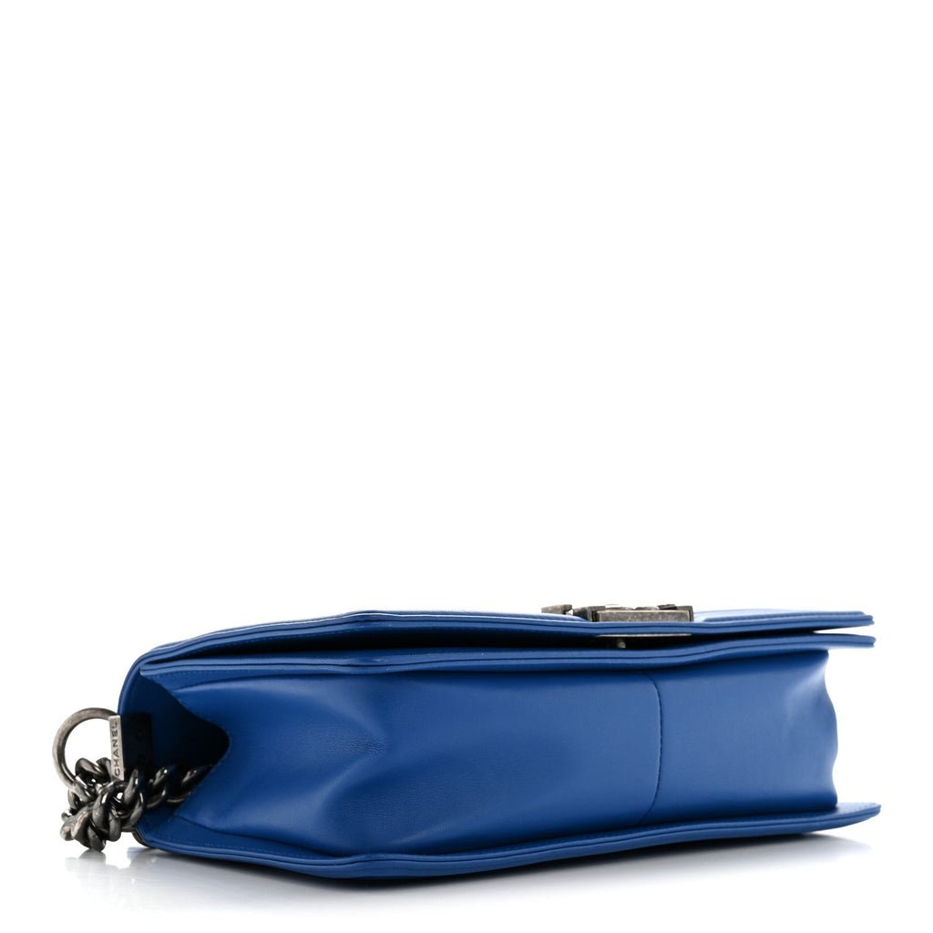 Chanel Calfskin Chevron Quilted Medium Boy Flap Blue