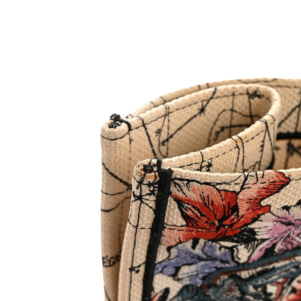 Christian Dior Canvas Embroidered Large Zodiac Book Tote Latte Multicolor