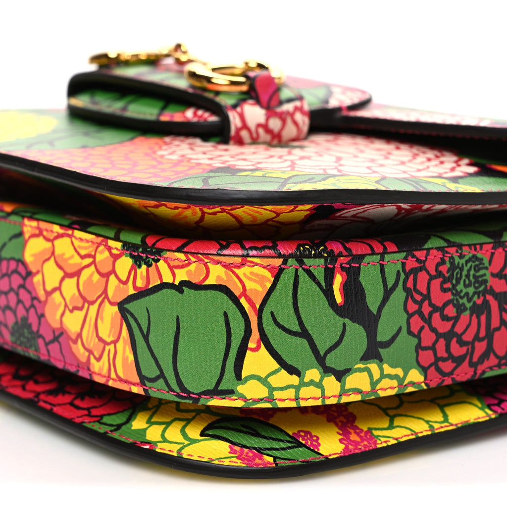 Gucci X KEN SCOTT New Shangai Calfskin Pomponica Print Horsebit 1955 Shoulder Bag Multicolor Fuxia Pompon