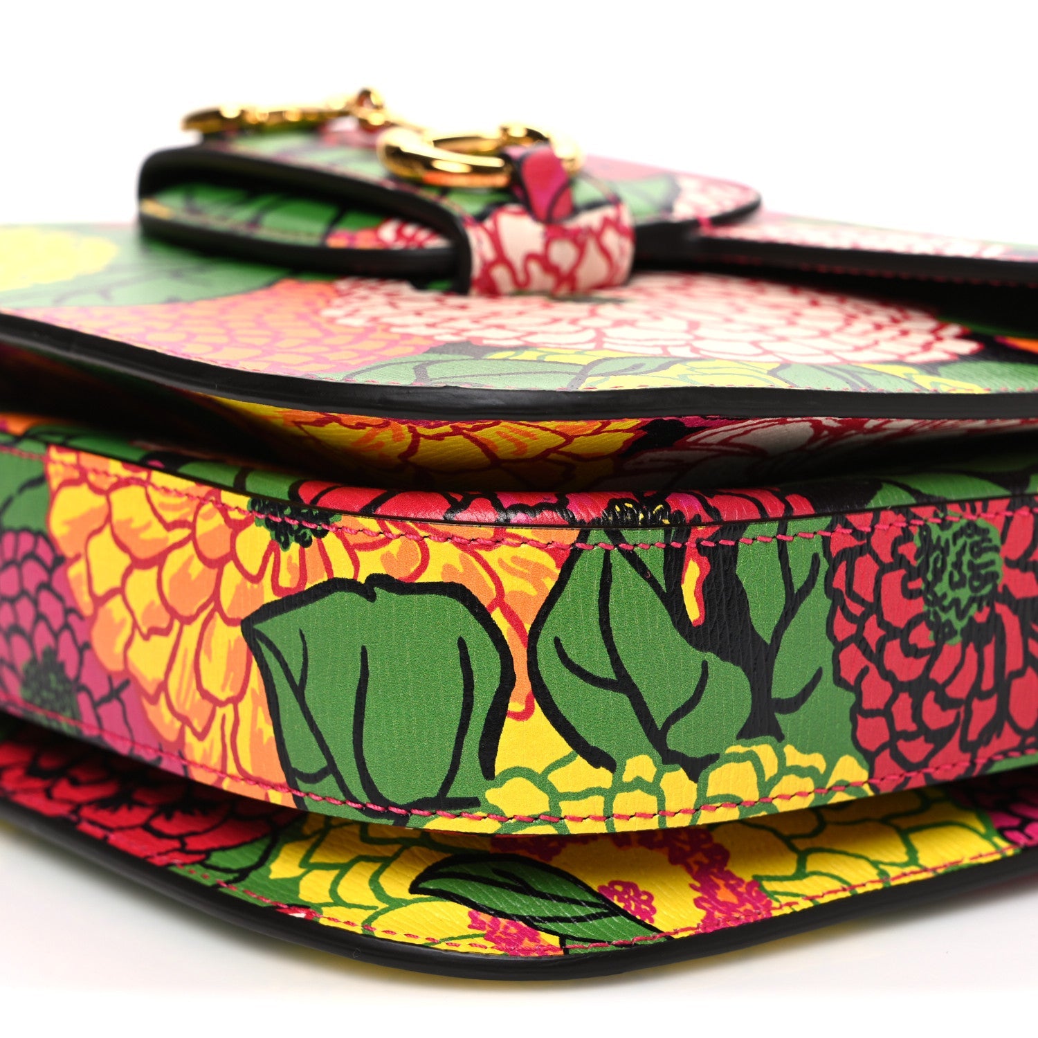 Gucci X KEN SCOTT New Shangai Calfskin Pomponica Print Horsebit 1955 Shoulder Bag Multicolor Fuxia Pompon
