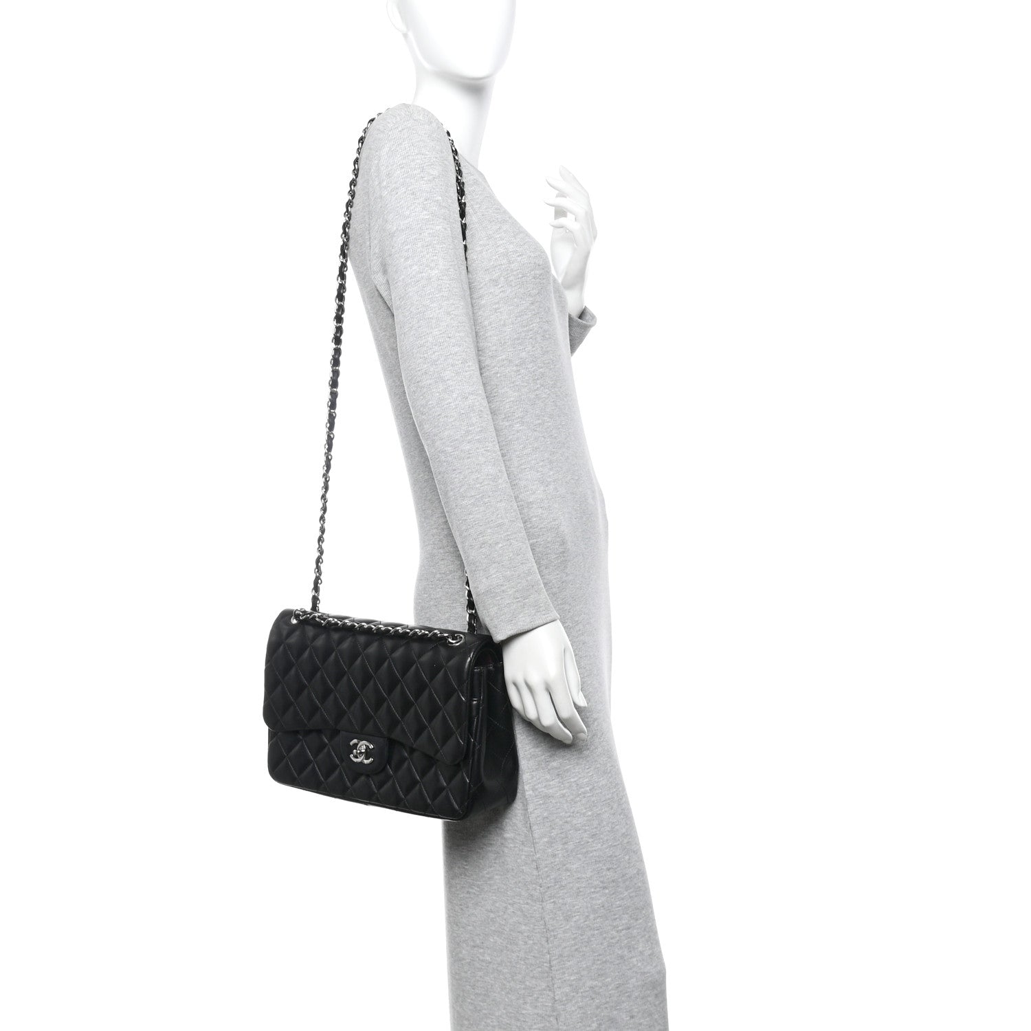 Chanel Lambskin Quilted Jumbo Double Flap Black