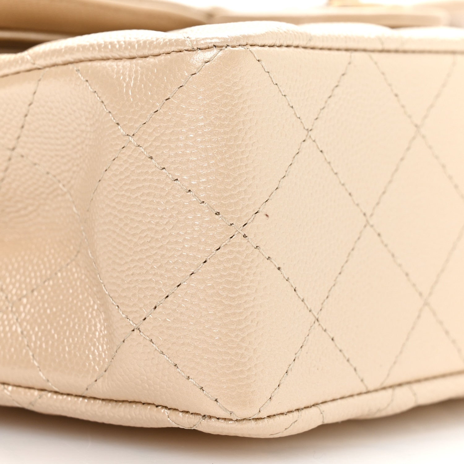 Chanel Metallic Caviar Quilted Small Double Flap Beige