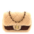 Chanel Shearling Lambskin Quilted Mini Furry Coco Flap Beige Dark Brown