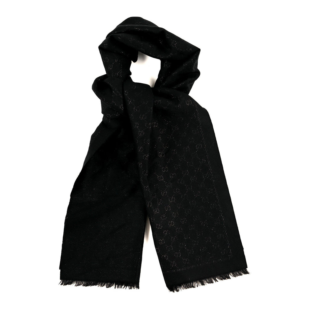Gucci Cashmere GG Monogram Gem Lux Scarf Black
