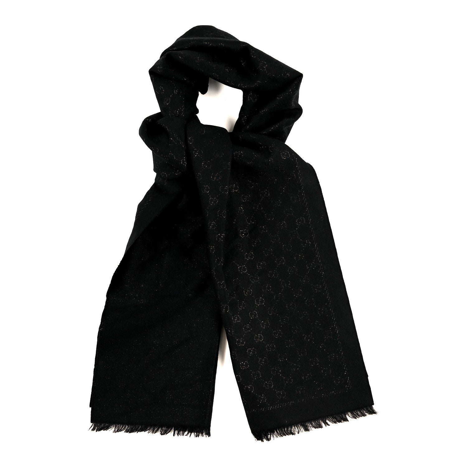 Gucci Cashmere GG Monogram Gem Lux Scarf Black