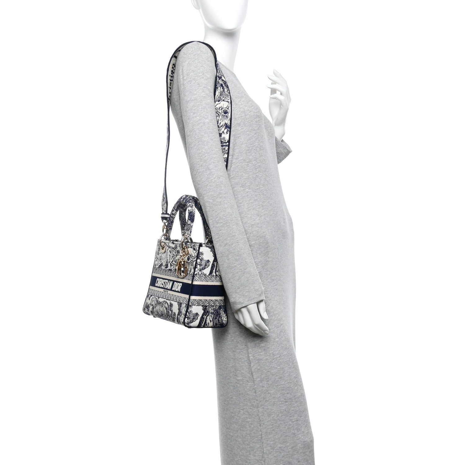Christian Dior Toile De Jouy Embroidered Medium Lady D-Lite Blue