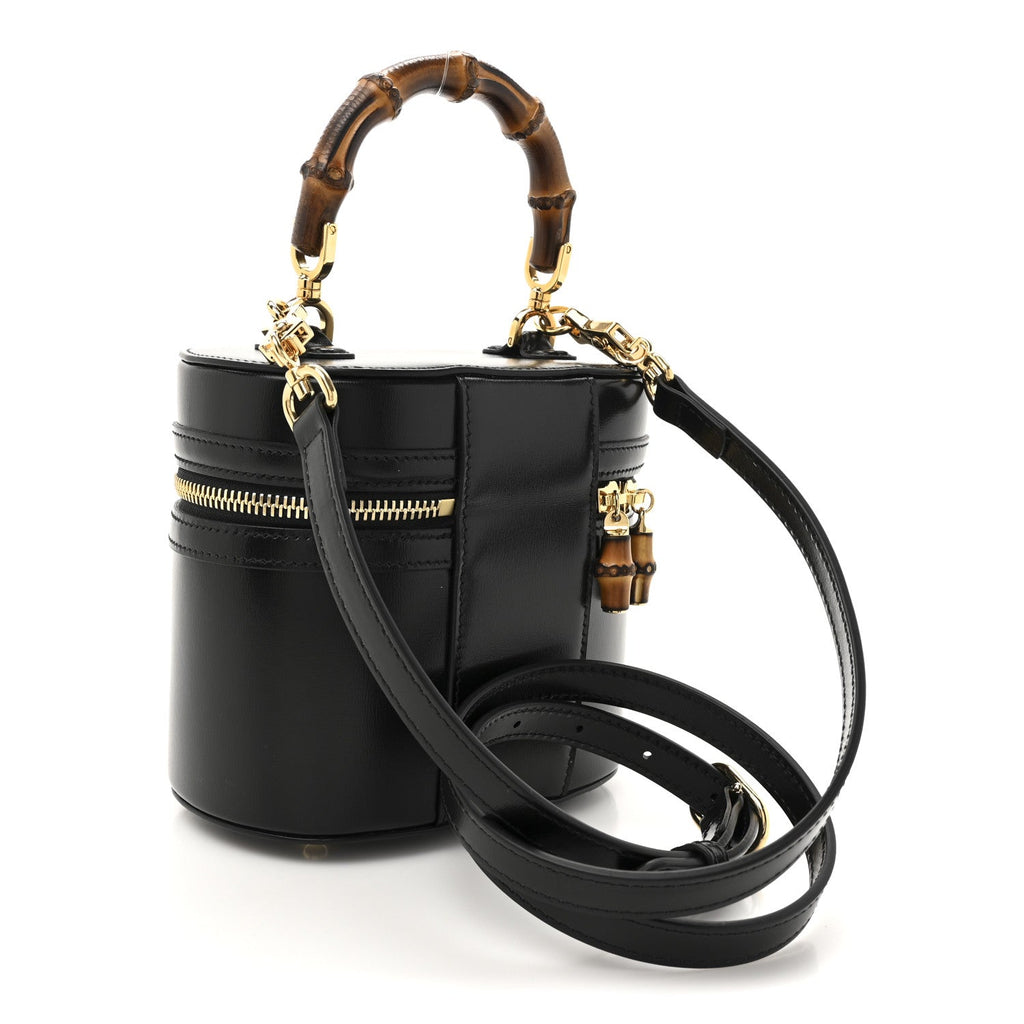 Gucci Calfskin Mini Bamboo Top Handle Shoulder Bag Black
