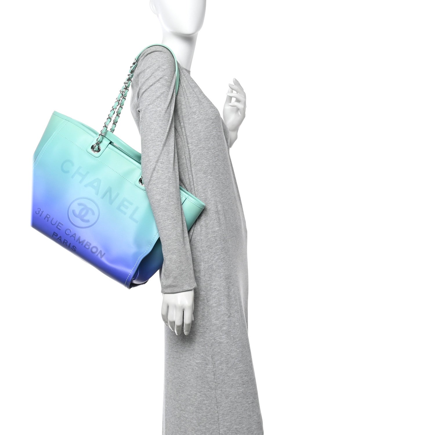 Chanel Shaded Calfskin Medium Deauville Tote Light Green Turquoise Purple