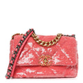 Chanel Sequin Quilted Medium Chanel 19 Flap Coral