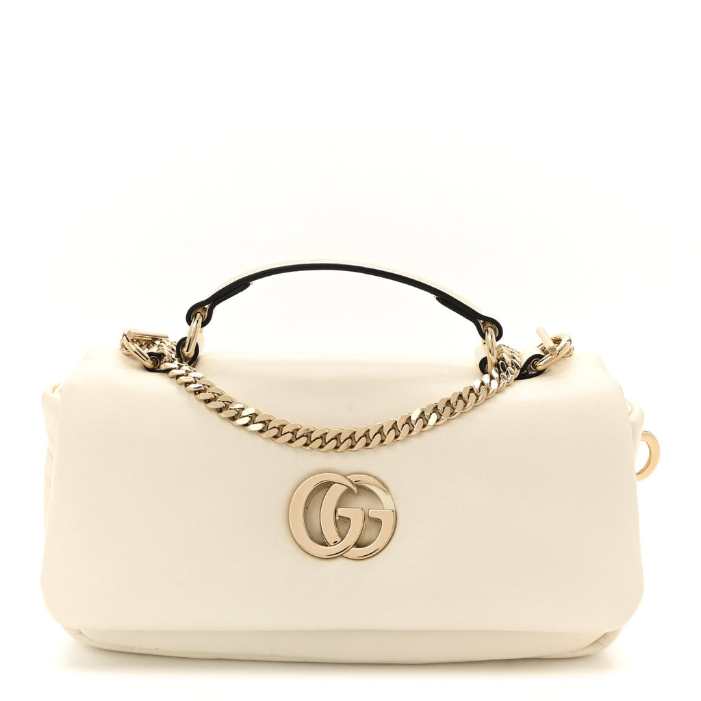 Gucci Lambskin Mini GG Milano Top Handle Shoulder Bag White
