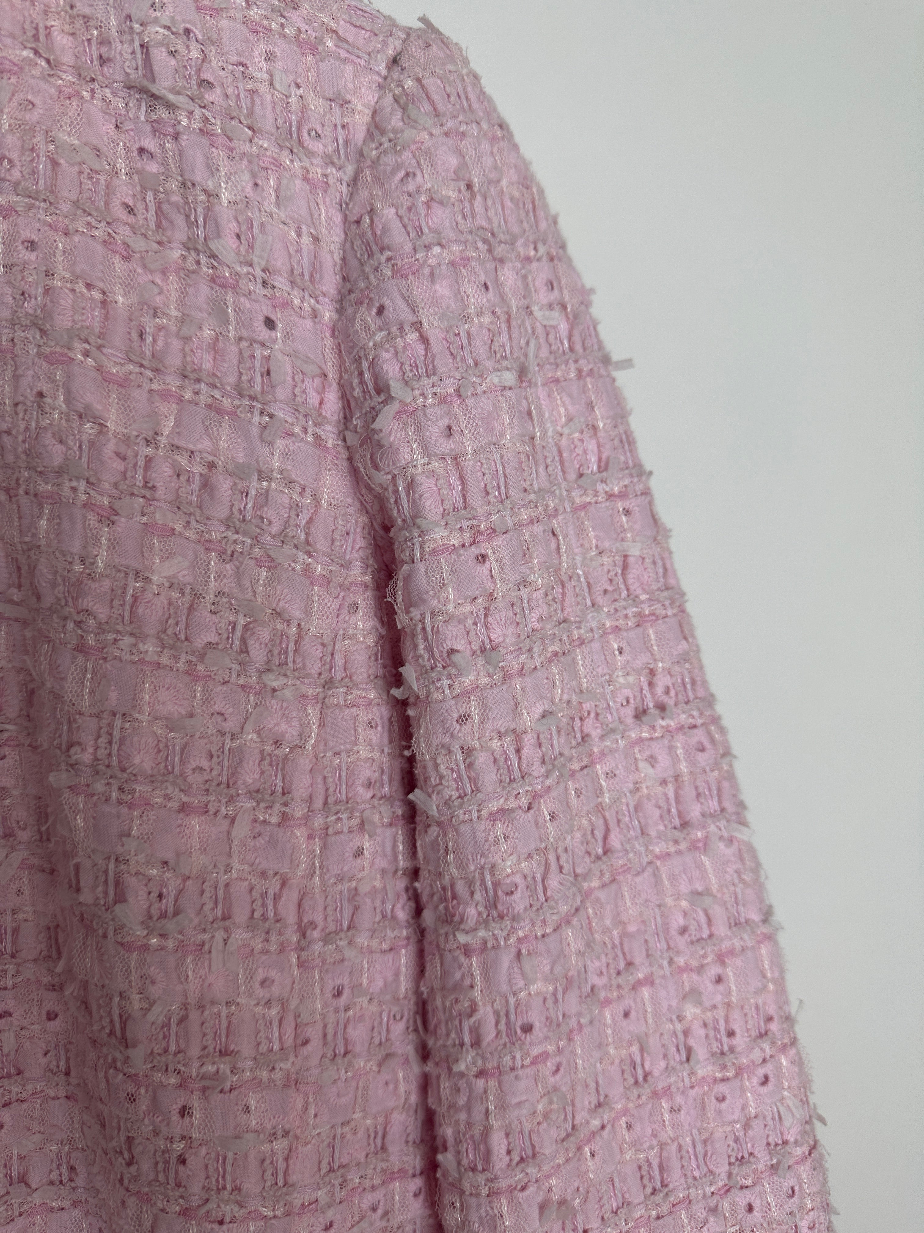 *HOT* Chanel 24S Pink Tweed Long Sleeve A-Line Asymmetric Mini Dress with Silver and Pink Logo Button Details Detail FR 34 (UK 6) RRP £11,650