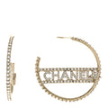 Crystal Logo Hoop Earrings Gold