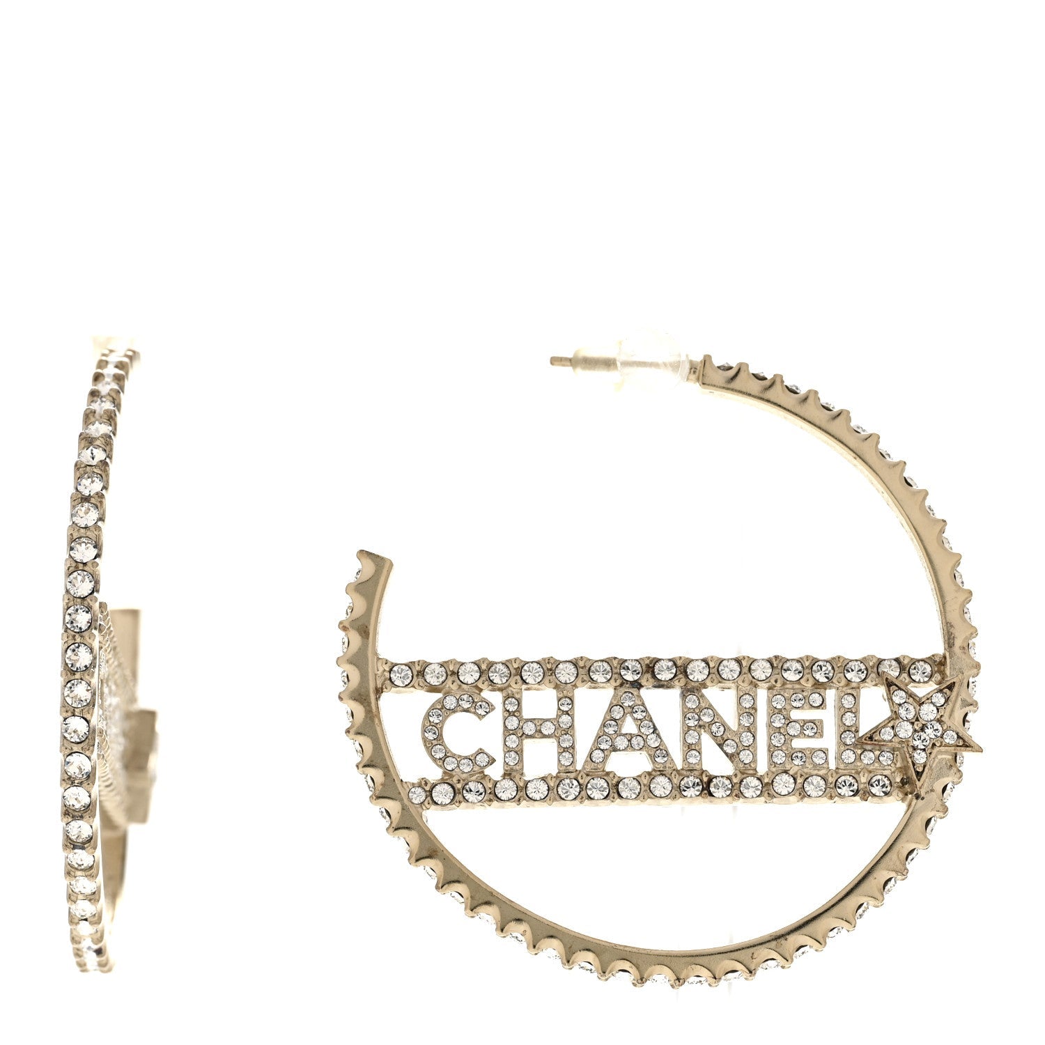 Crystal Logo Hoop Earrings Gold