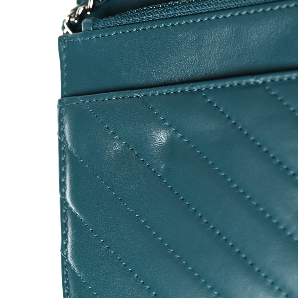 Chanel Lambskin Chevron Quilted Wallet On Chain WOC Turquoise