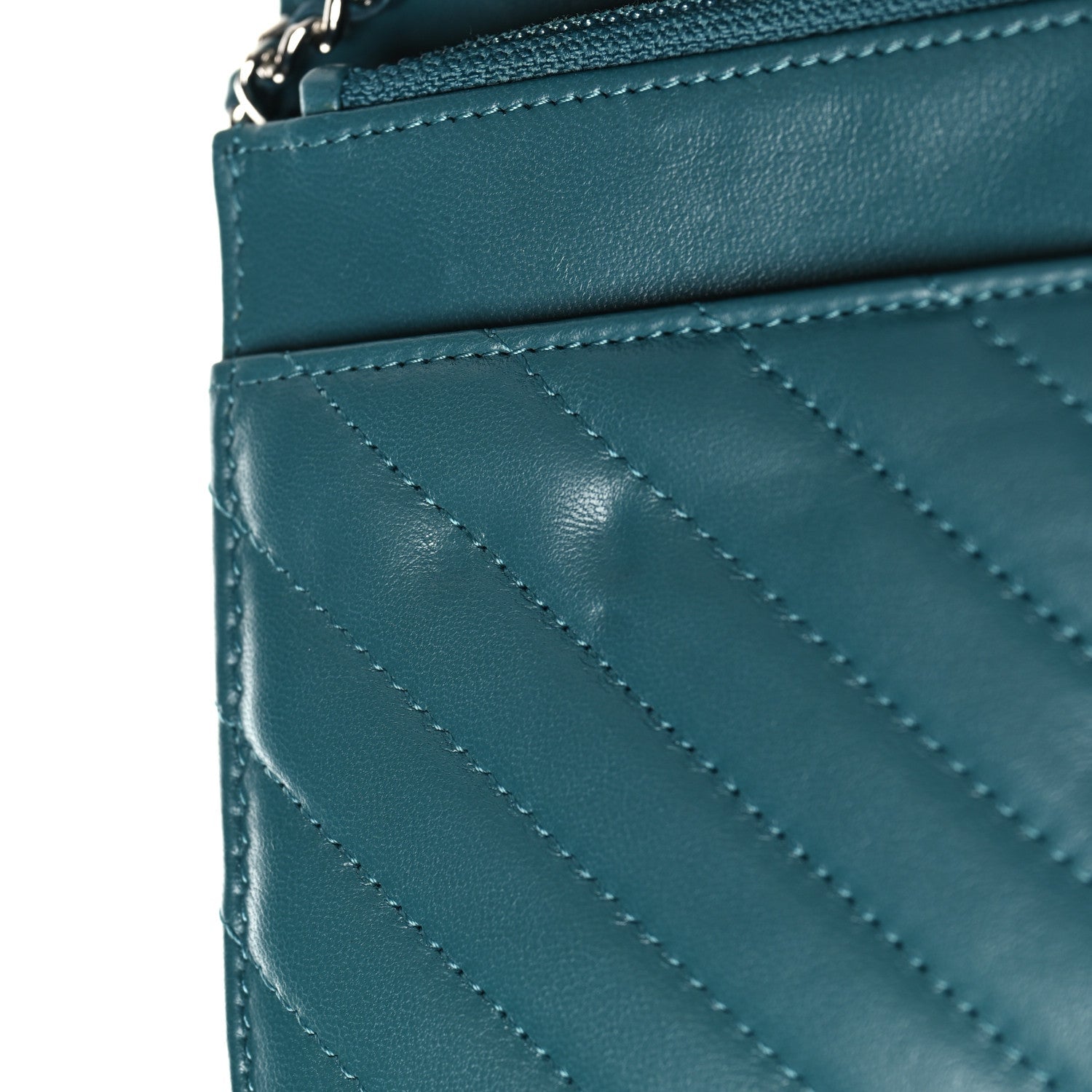 Chanel Lambskin Chevron Quilted Wallet On Chain WOC Turquoise