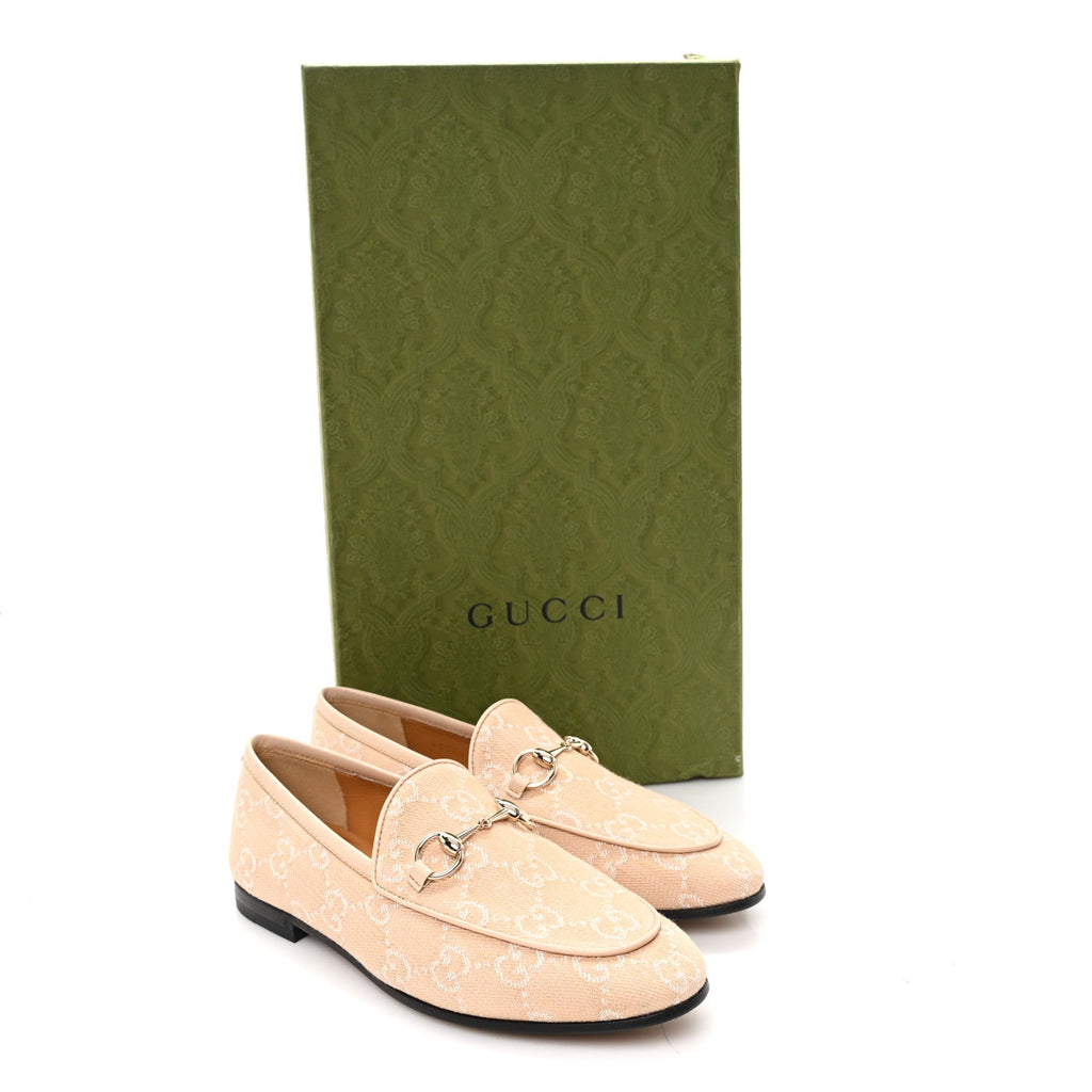 Gucci Canvas GG Monogram Horsebit Womens Jordaan Loafers 35.5 Souffle Rose