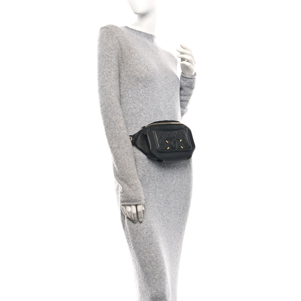 Chanel Caviar Quilted Filigree Waist Bag Black