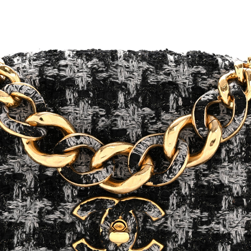 Chanel Wool Tweed Quilted Small Elegant Chain Flap Black Grey