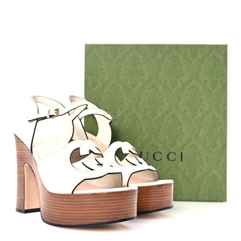 Gucci Cosmos Softy Calfskin Wooden Interlocking G Cut-Out 30/120mm Platform Sandals 41 Mystic White