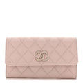 Caviar Quilted Enamel Crystal CC Flap Wallet Light Pink